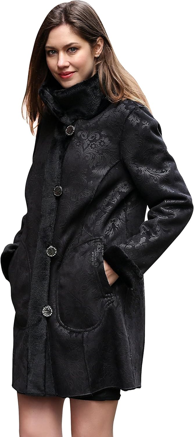 Adelaqueen Women Faux Fur Coat Women Black Faux Fur Jacket Women Faux Fur Women Faux Fur Collar