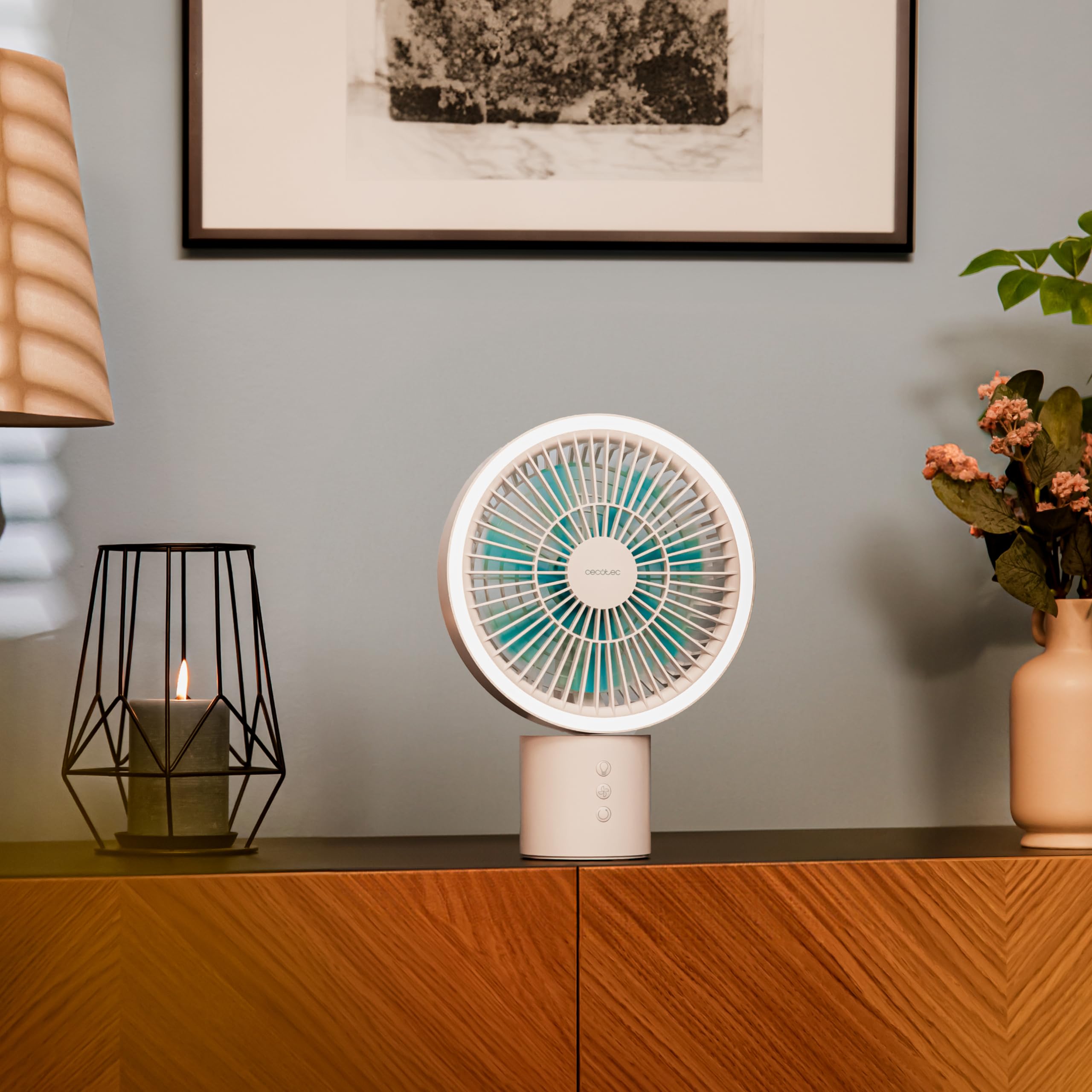 Cecotec Ventilador de Sobremesa a Batería EnergySilence 8000 Portable Light Desk, 8000mAh, Gran Autonomía, 8 Pulgadas, Aro LED, Oscilación 360º, Inclinación ajustable, 4 Velocidades
