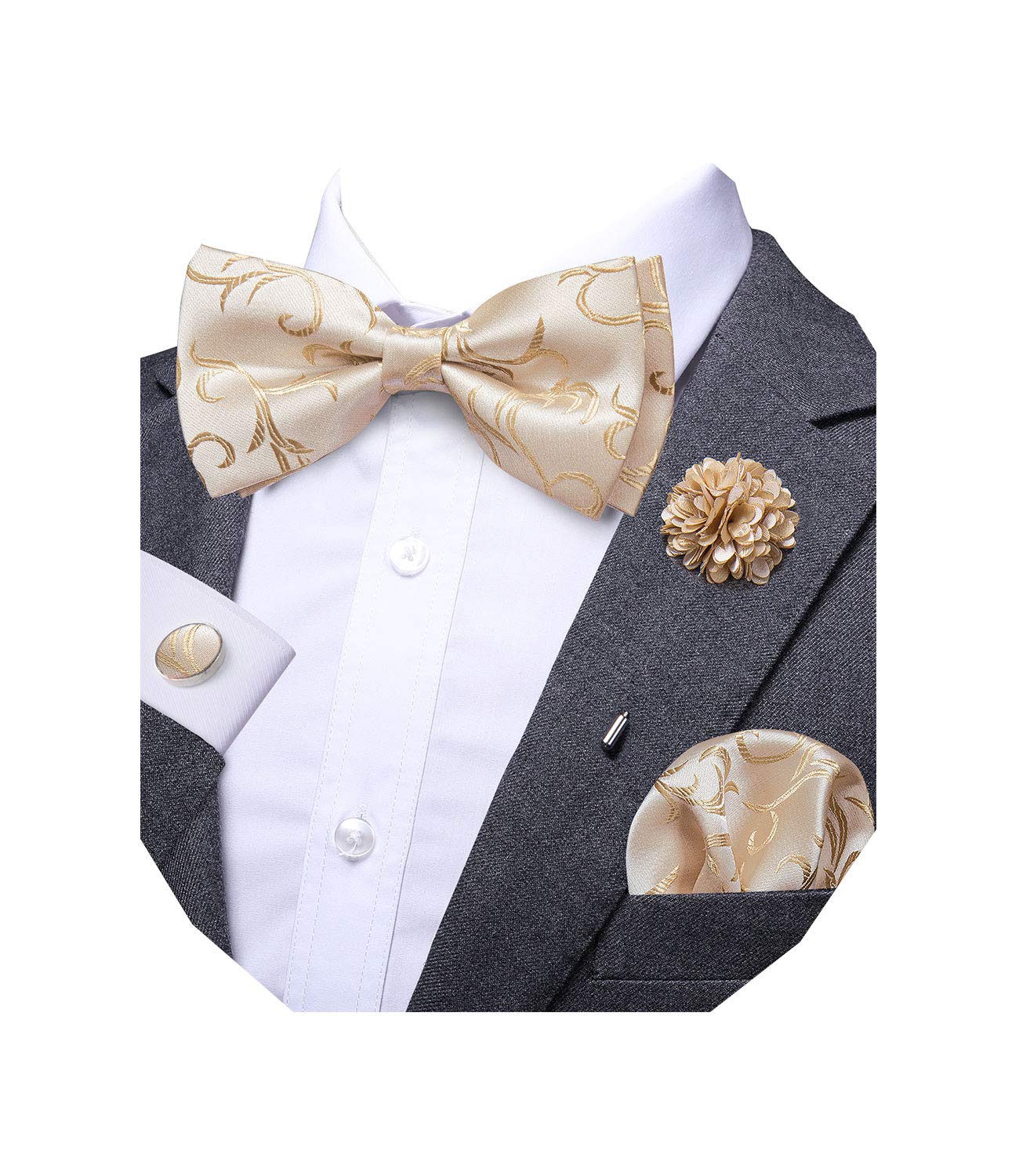 Dubulle Mens Paisley Striped Bowtie Set Pre-tied Bowtie for Men and Pocket Square Set Wedding Business