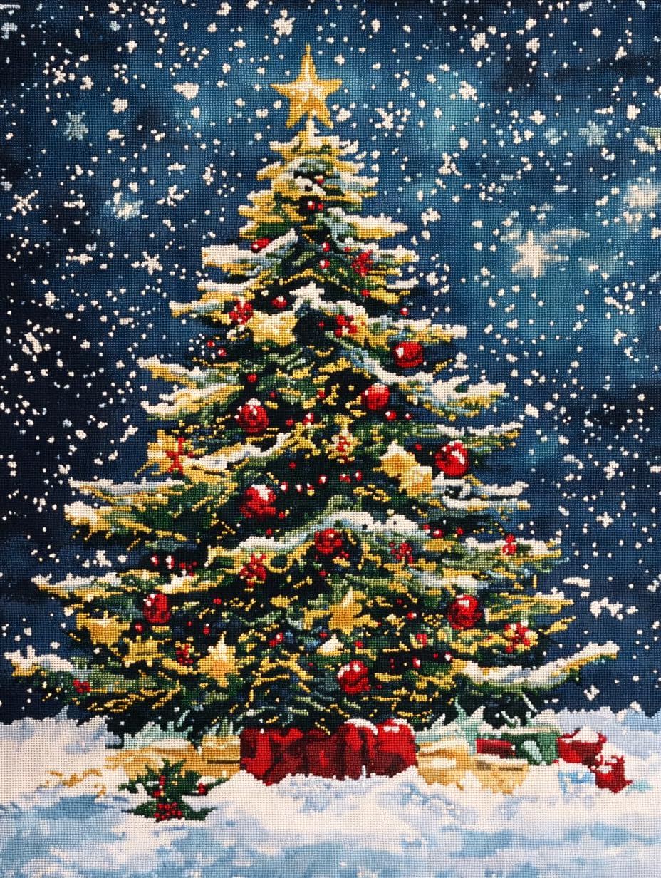 クリスマスツリー他　11点セット　刺繍　クロスステッチ　完成品 Amazon | クロスステッチキット、クリスマスツリー,11 CT 16x20インチ
