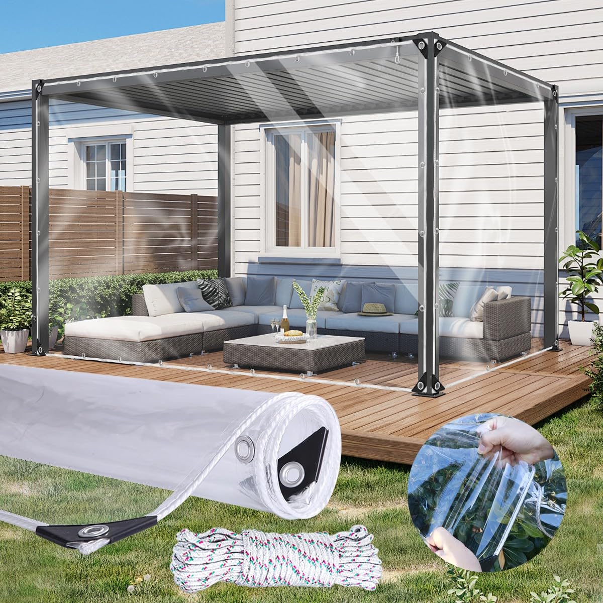 Bache Transparente Extérieur 1x3M EVA Imperméable 0.30mm, Transparence 99%, Anti-Déchirure, Résistant Froid, Oeillets Aluminium, Bâche Protection pour Terrasse Véranda Pergola Jardin Serre