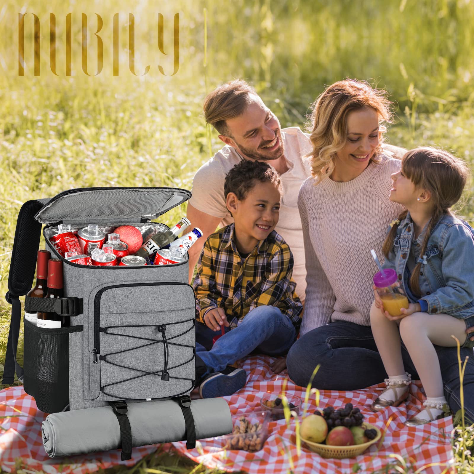 NUBILY Mochila Nevera 30L Impermeable Bolsa Termica de Refrigeración Porta Alimentos Mochila Nevera Isotermica Bolsa de Picnic Grande Fiambrera Camping Barbacoa Comidas Trekking Gris