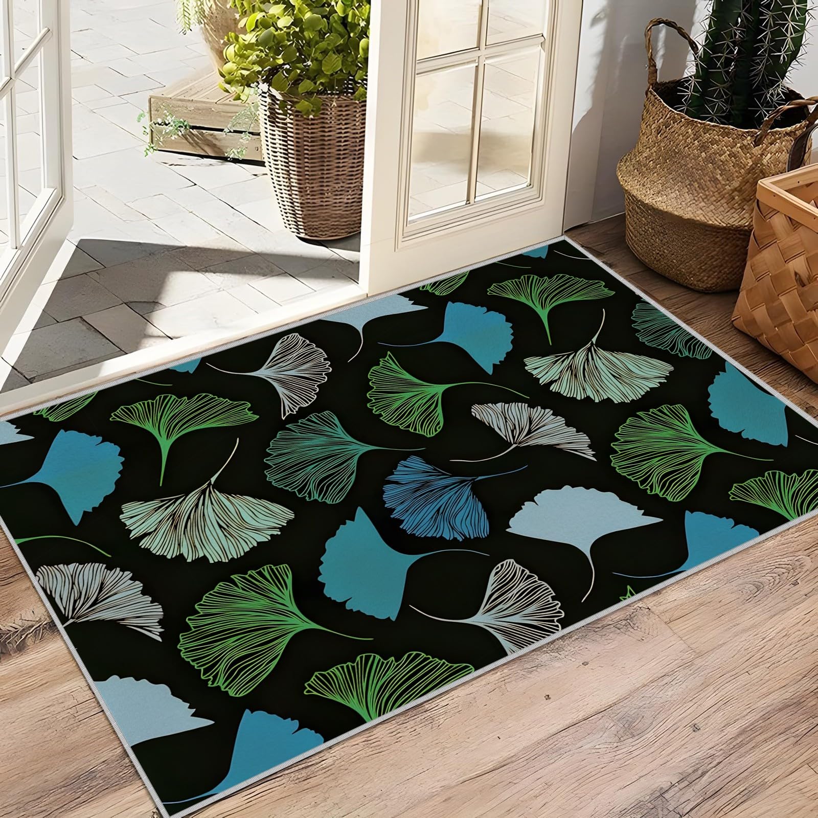 Waschbarer Kurzflor-Teppich 200x250, Mehrfarbige Blätter Teppich, Modern Dünn Saugfähig Vielseitig für Wohnzimmer Schlafzimmer Oder Als Bettvorlege Q#30