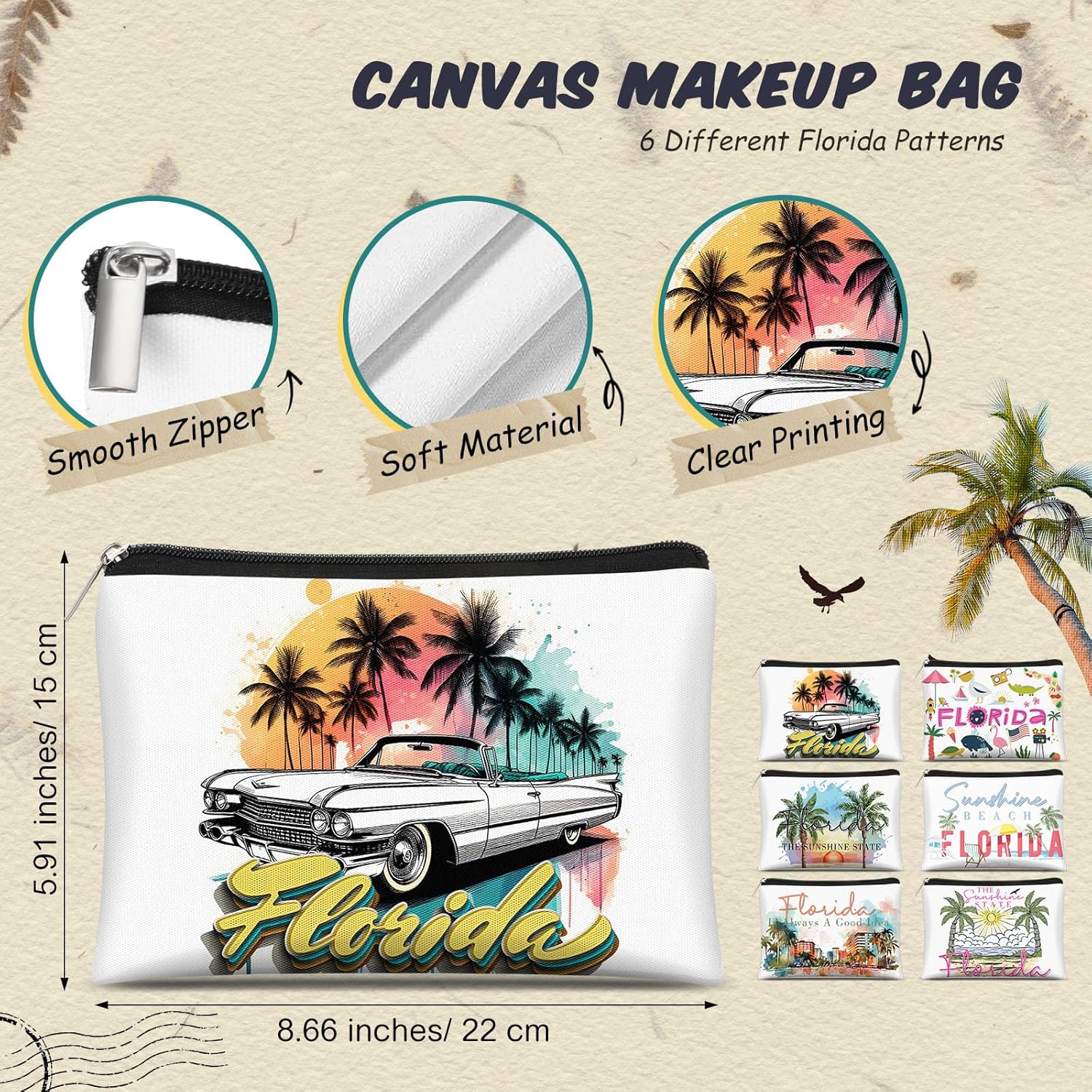 Reginary 6 Pcs Texas Cosmetic Bag Souvenir Gifts California Makeup Bag Florida Souvenir Gifts Zipper Pouch for Women Traveler Party Favors - Image 2