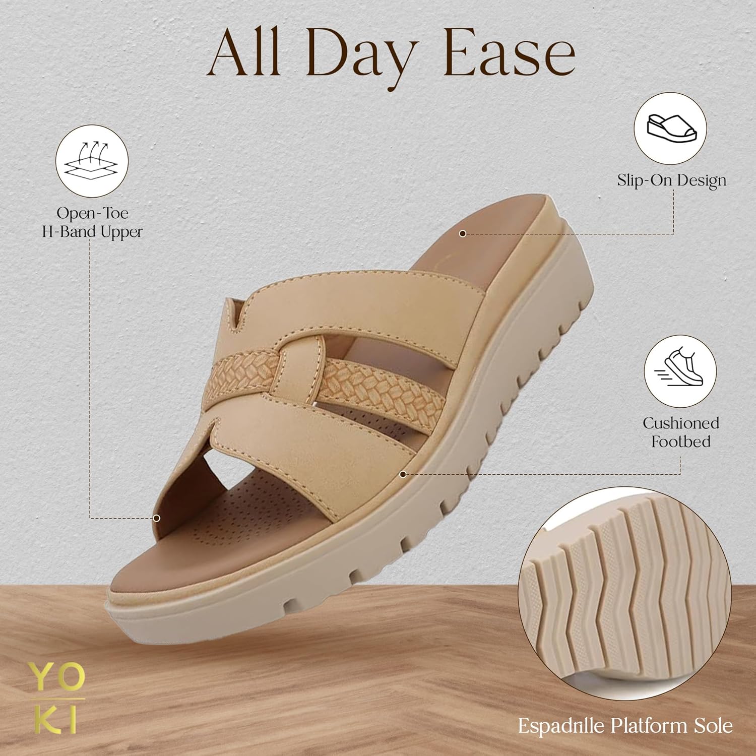 YOKI TUNSA-14 Wedge Platform Sandals - Slip On Wedge Sandals for Women with H-Band Braided Strap and Comfort Footbed - Image 5