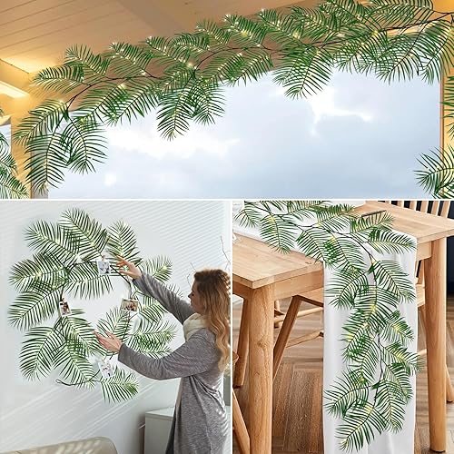 Miniatura 18 de RECUTMS Plantas falsas altas de 18 pulgadas con luz artificial Monstera planta palmera tropical en maceta blanca de imitación vegetación en maceta