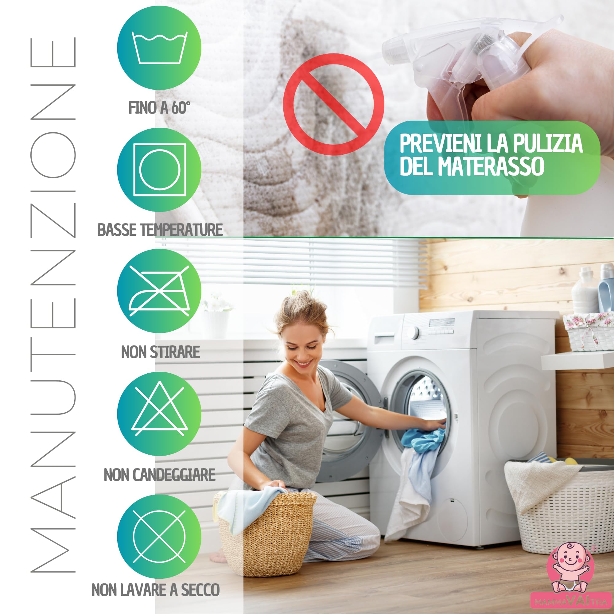Coprimaterasso Singolo Impermeabile Bambù 80x190x30 cm 80x200x25 cm