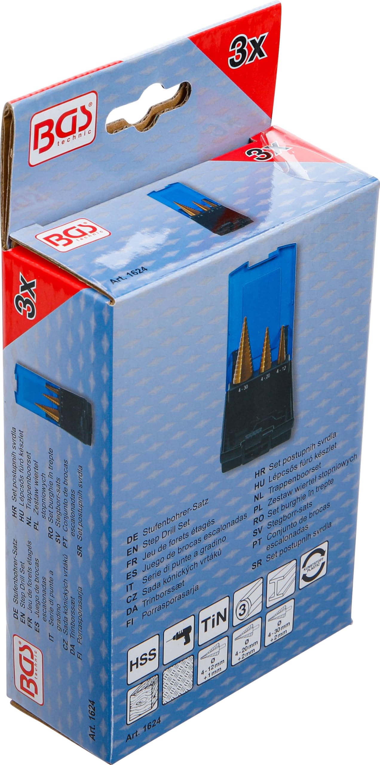 BGS 1624 | Stufenbohrer-Satz | 3-tlg. | titannitriert | Ø 4 - 30 mm | HSS-Stahl | Schälbohrer | Konusbohrer | Kegelbohrer | Fräser