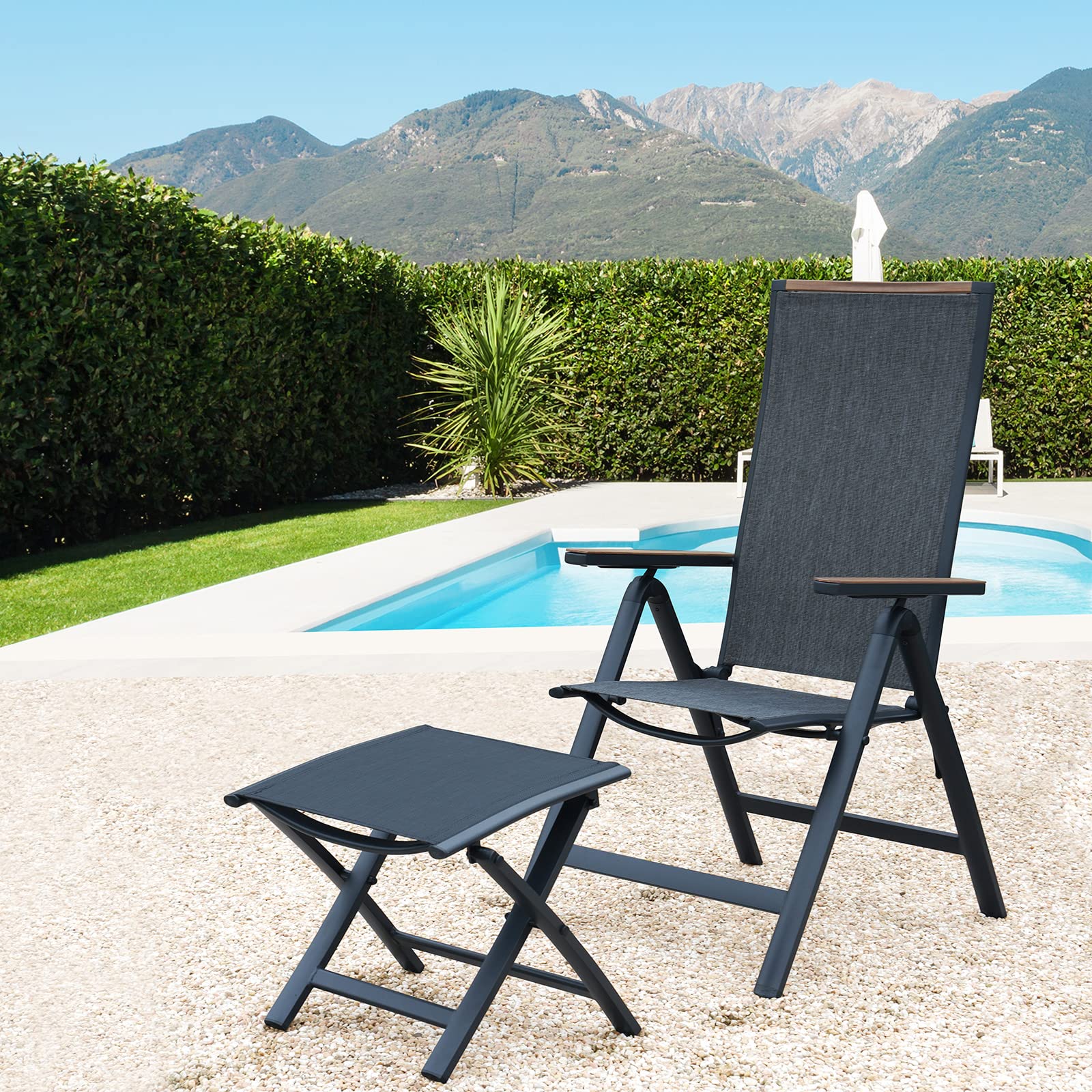 Grand Patio Alu Gartenstuhl Klappbar 2er Set, Liegestuhl mit 6-Fach Verstellbare, Wetterfest, Schwarz