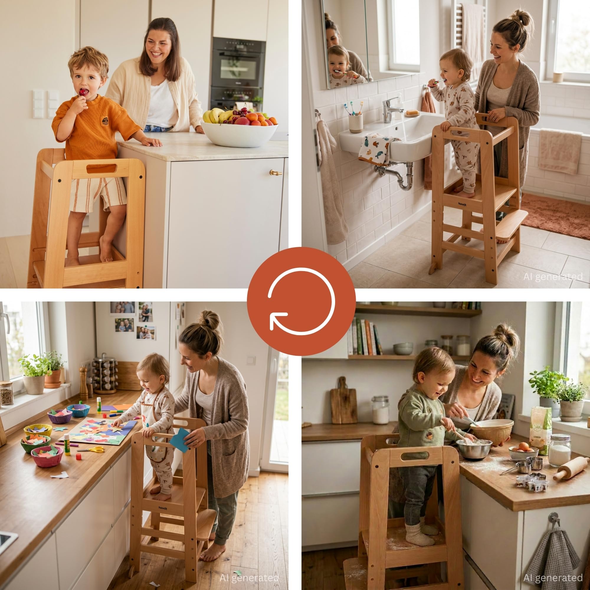 Torre Montessoriana Bambini 1 Anno 40 kg Legno Faggio Regolabile Altezza