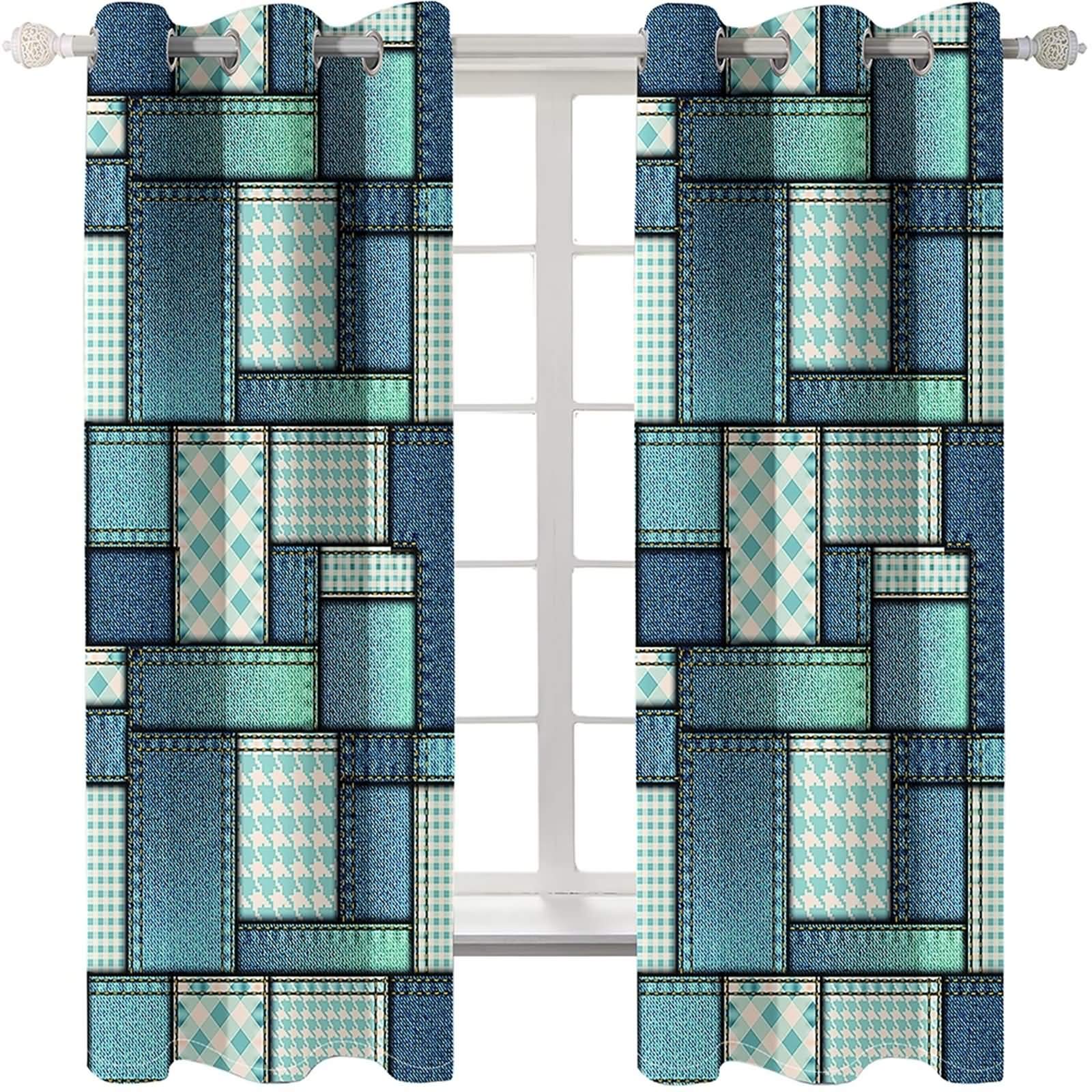 Daesar Tenda Salotto 2 Pezzi, Tenda Oscurante Isolante 107x138CM Tenda da Salotto Moderno Geometrica Tenda Blu Oscurante Poliestere