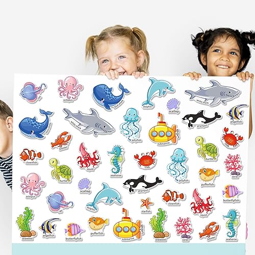 Miniatura 2 de AnyDesign 42 calcomanías de gel gruesas de animales marinos para ventana del océano, delfín, ballena, pez, tiburón, verano, para niños, hogar, aula,