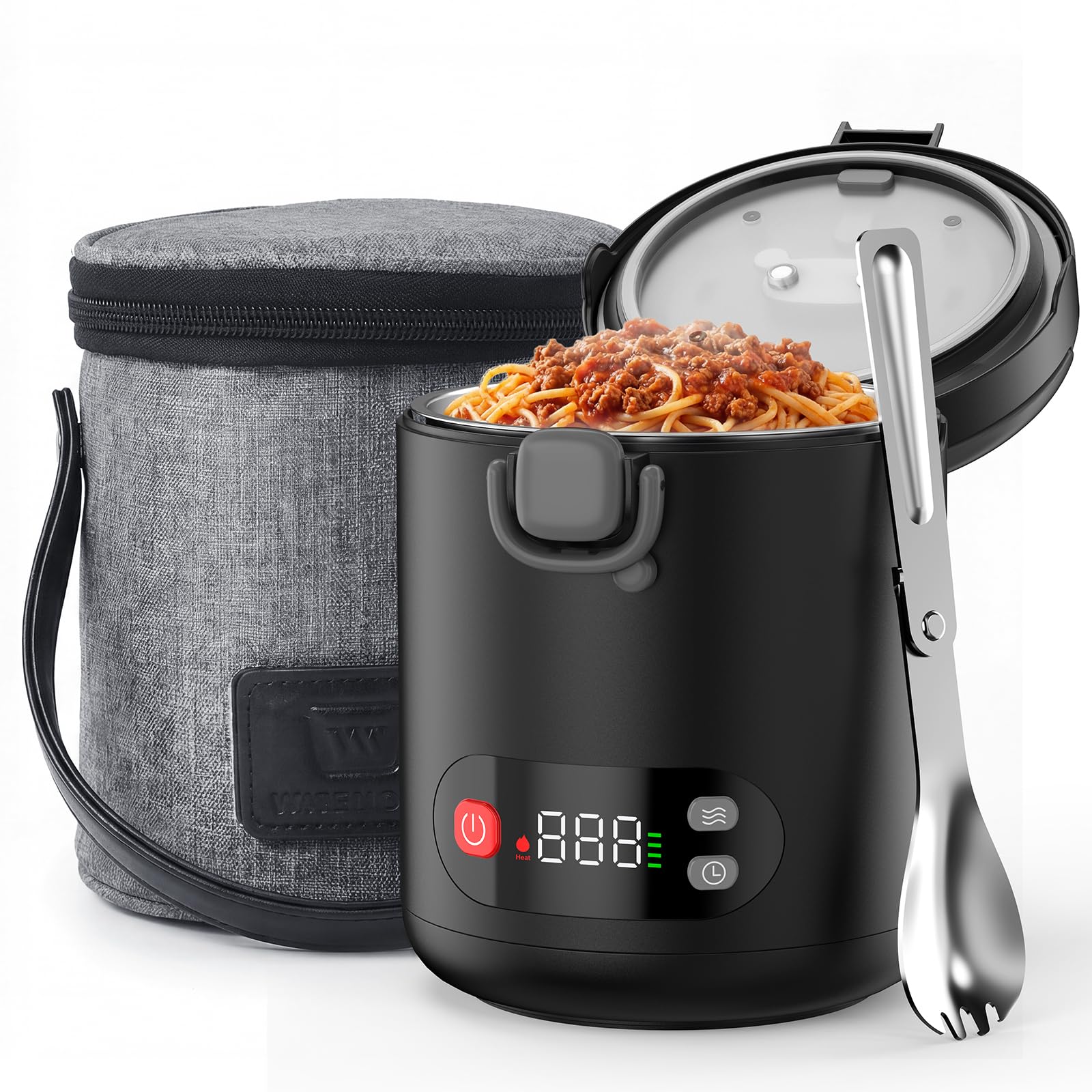 EAST OAK Heated Lunch Box for Kids, 13oz Cordless Electric Lunch Box with Temp Settings & Timer, Portable Food Warmer, 304 Insulated Food Container & Jar, BPA-Free for Early School(Black)
