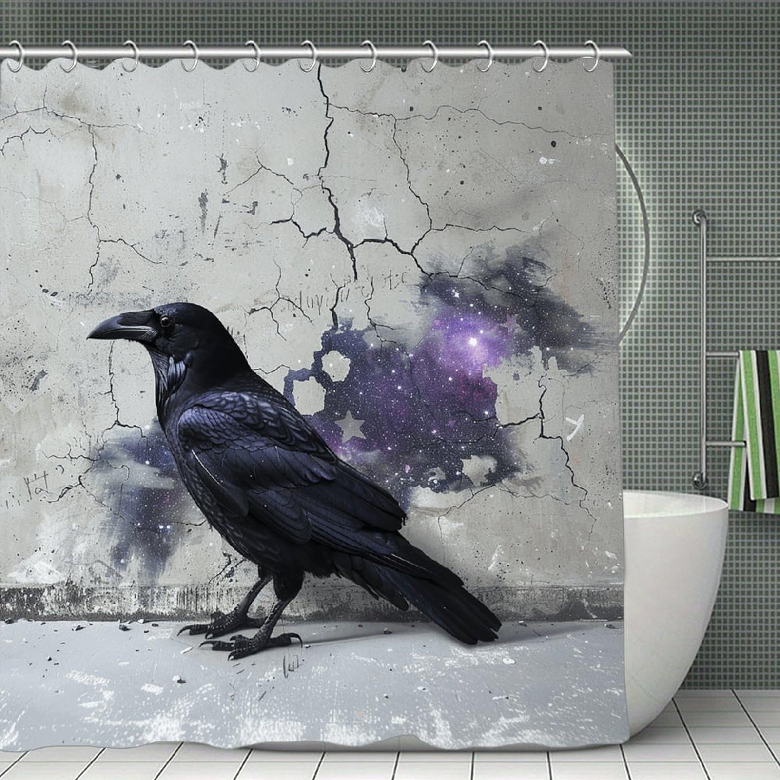 QMNLKH Crow on The Ground Shower Curtain with Hooks, Waterproof Bath Curtains for Bathroom, Lightweight Bath Curtains Liner for Hotel, Personalized Bath Curtain for Spa, 70.8 Inch