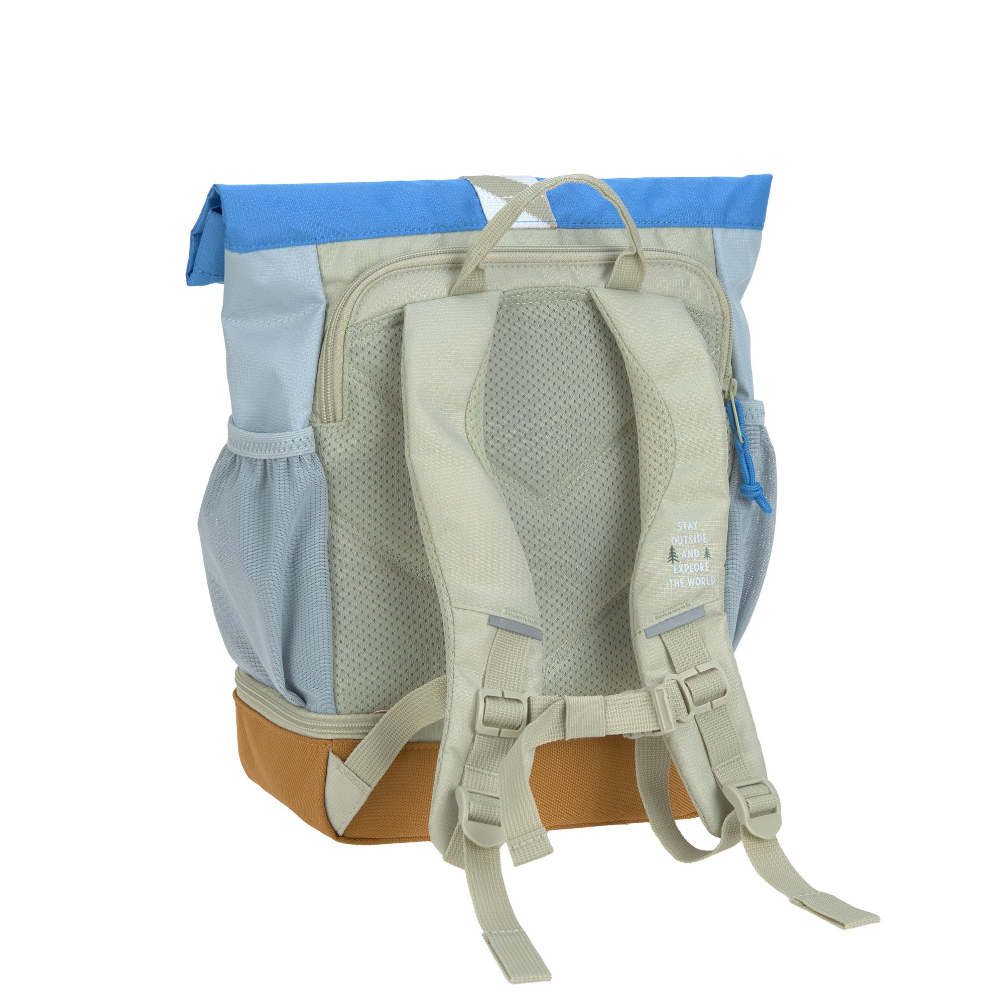 Lässig Zaino per l'asilo Zaino per bambini Rolltop con fascia toracica idrorepellente, 11 litri/Mini Rolltop Backpack Sunny Explorer green/blue