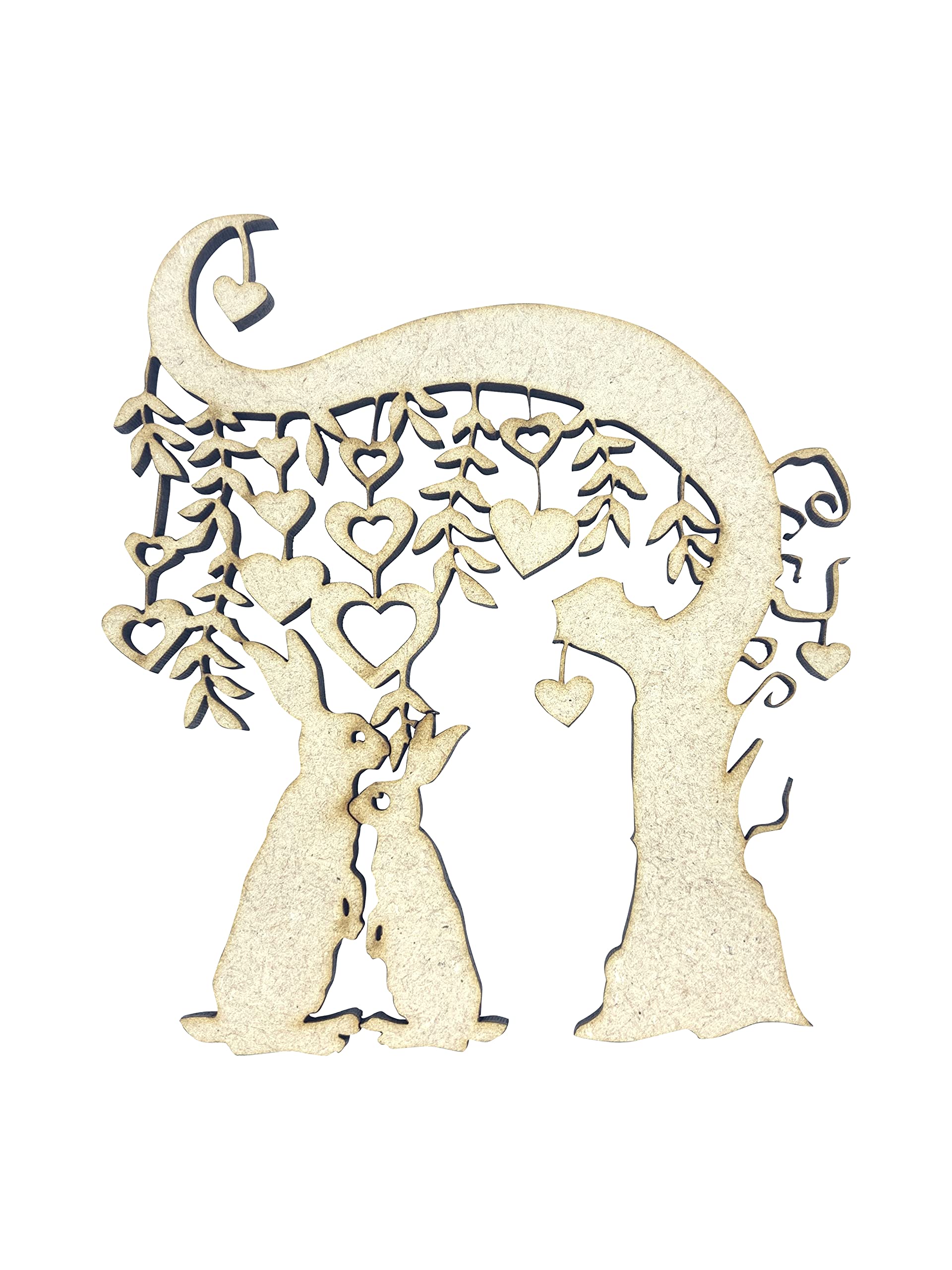 The Crafty Cow 2X Rabbit Heart Tree Branches 10Cm Wood Craft Embelishments Laser Cut Shape Mdf