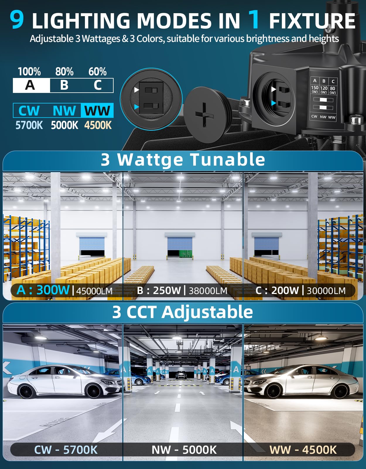 UFO LED High Bay Light 300W 240W 200W Adjustable 5700K 5000K 4500K Dimmable High Bay LED Shop Light — view 4