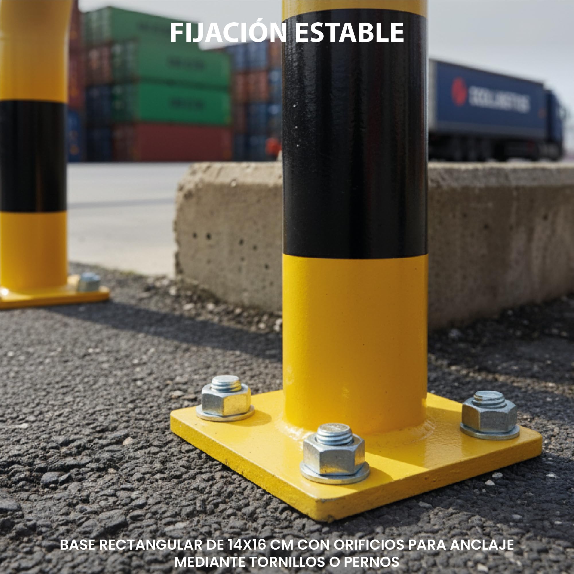 Barrera de Protección Esquinera de Acero Ø75 mm – Protección Industrial - Defensa para Esquinas, Columnas y Maquinaria en Almacenes, Garajes y Parkings – Fijación al Suelo Resistente (Altura 350mm)