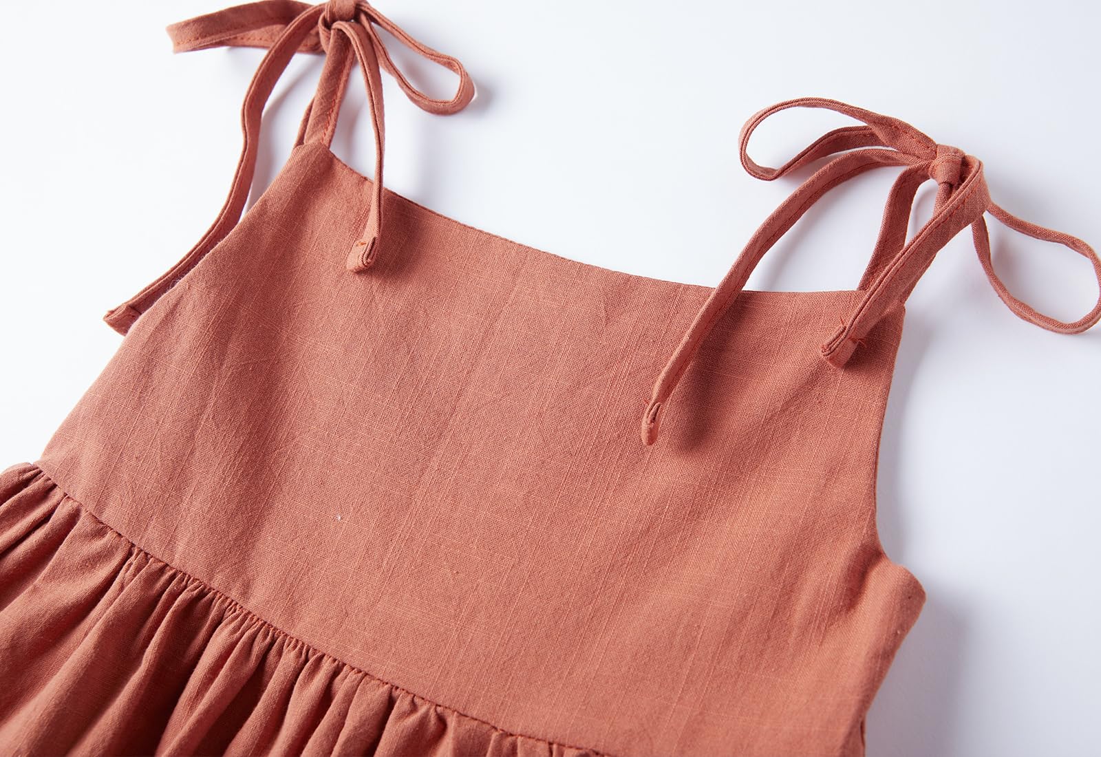 Mädchen Baumwoll-Leinen ärmelloses Kleid mit Trägern und Taschen Kleinkind Mädchen Sommerkleid