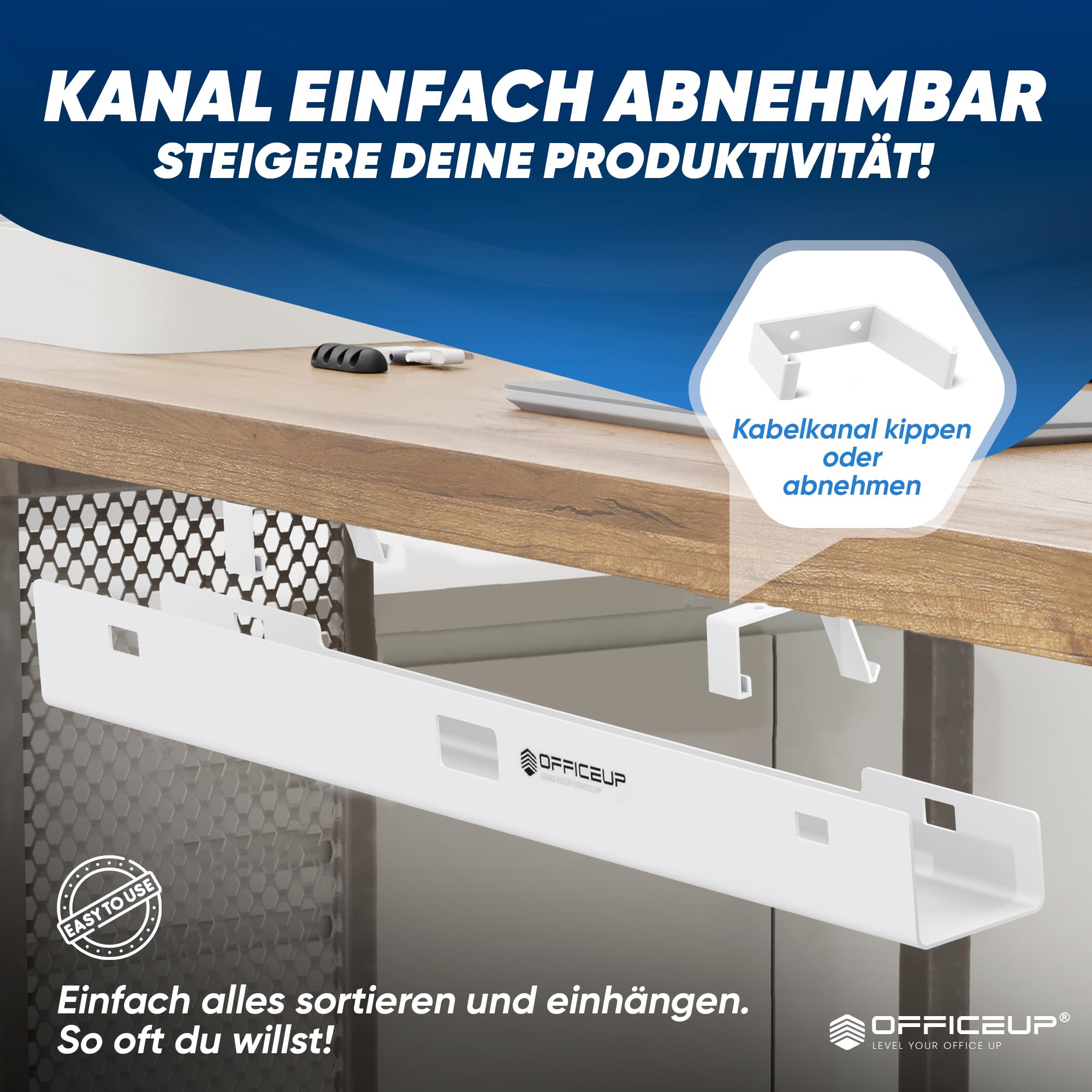 KABELKANAL XXL Schreibtisch - Kabelmanagement [Komplett Set] - Cable Management - Kabelhalter [Abnehmbar] - Kabelwanne - Jetzt erhältlich