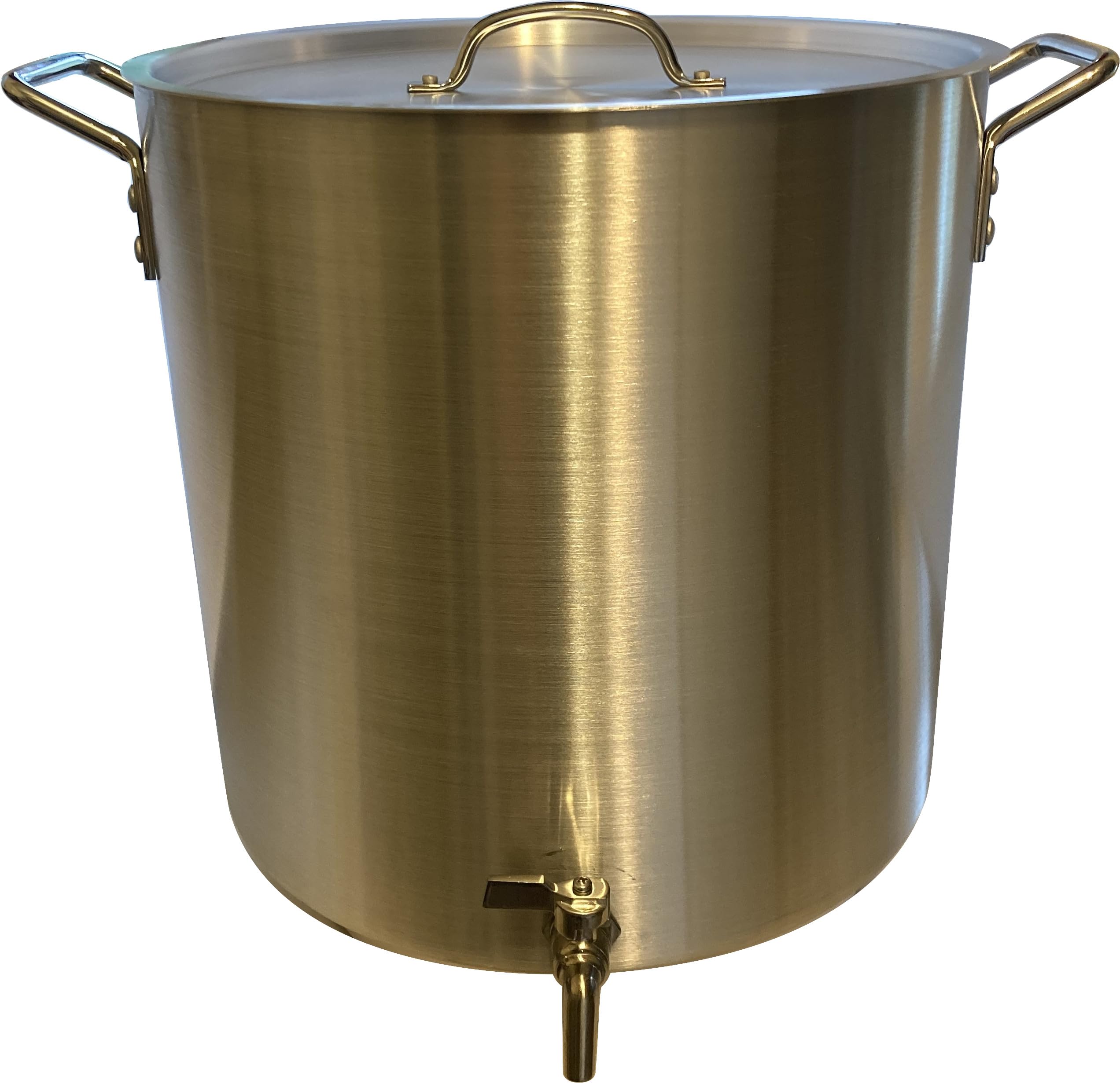 38.5 qt Aluminum Stock Pot with Large Spigot Spout + Lid Cover: Heavy-Duty 9.6 Gallons Kettle with Faucet Drain Valve Tap to Pour