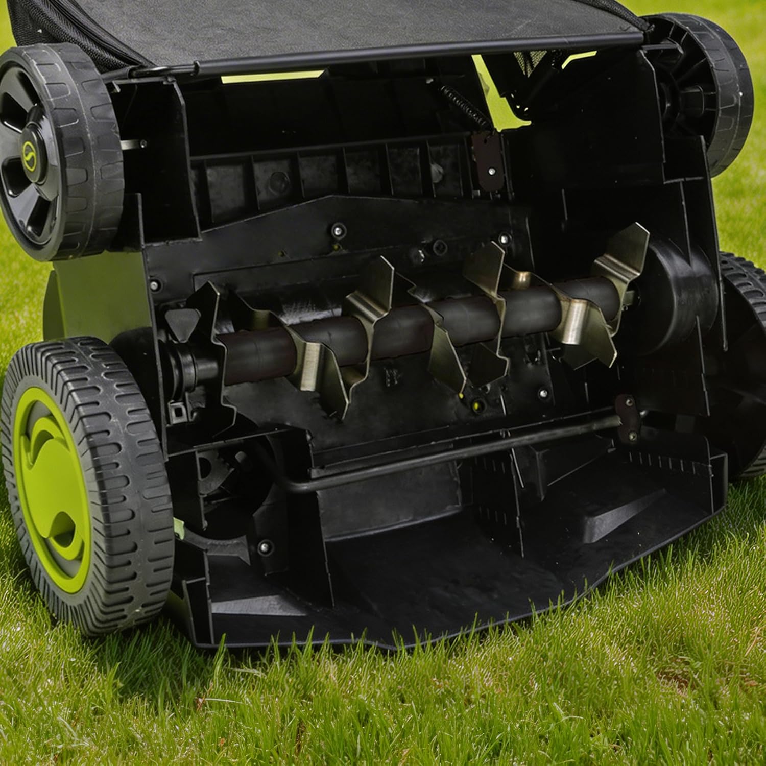 Sun Joe Cordless Scarifier & Dethatcher with 5 Depth Positions & 600W Brushless Motor, 15-Inch Cutting Width - Heavy-Duty Yard Trimmer Machine for Gardening Care and Lawn Maintenance, 24V-X2-DTS15