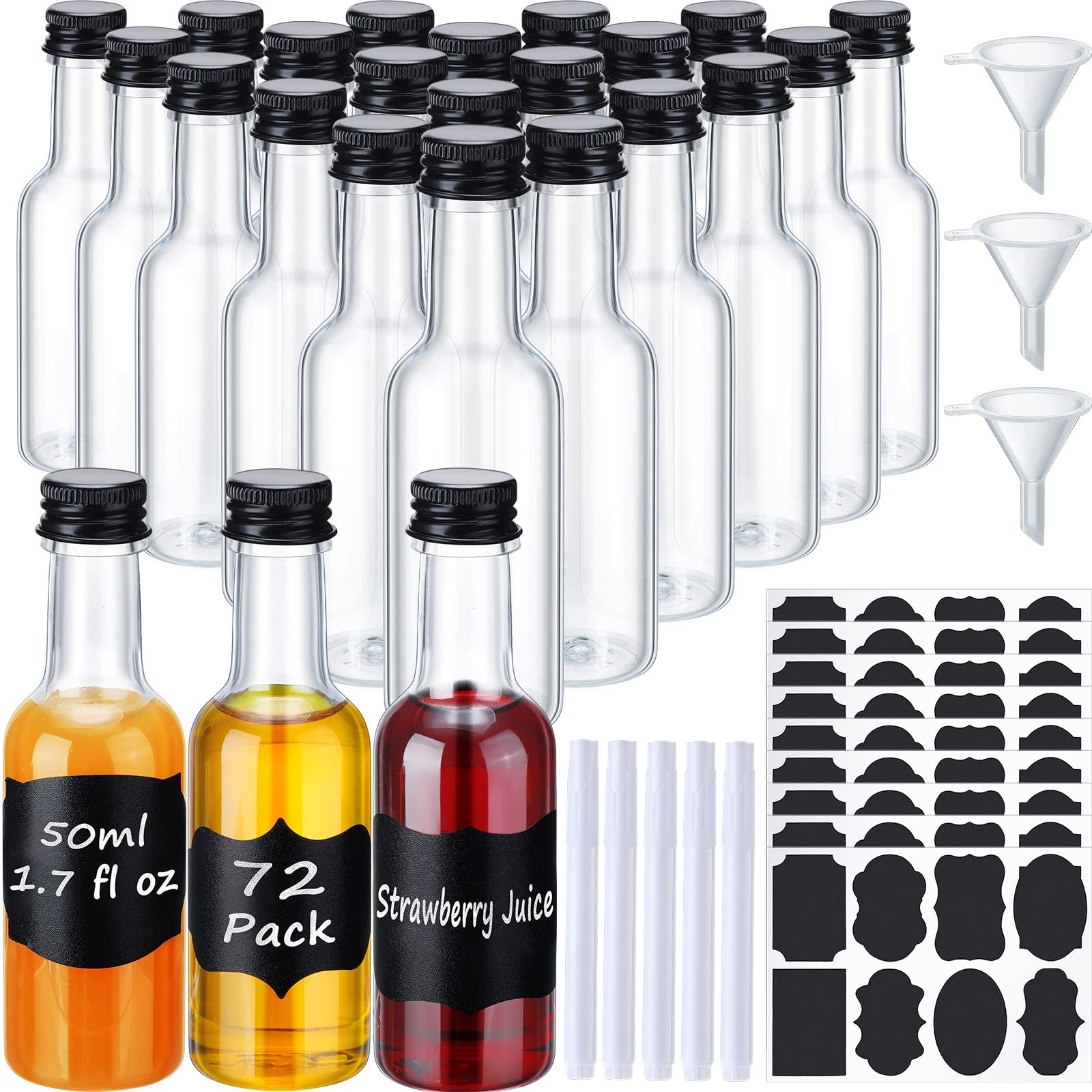 Mini Liquor Bottles Reusable Plastic Empty Spirit Bottle with Black Screw  Caps, Liquid Funnel, Labels and 5 Pcs Marker Pens for Vodka Champagne ...