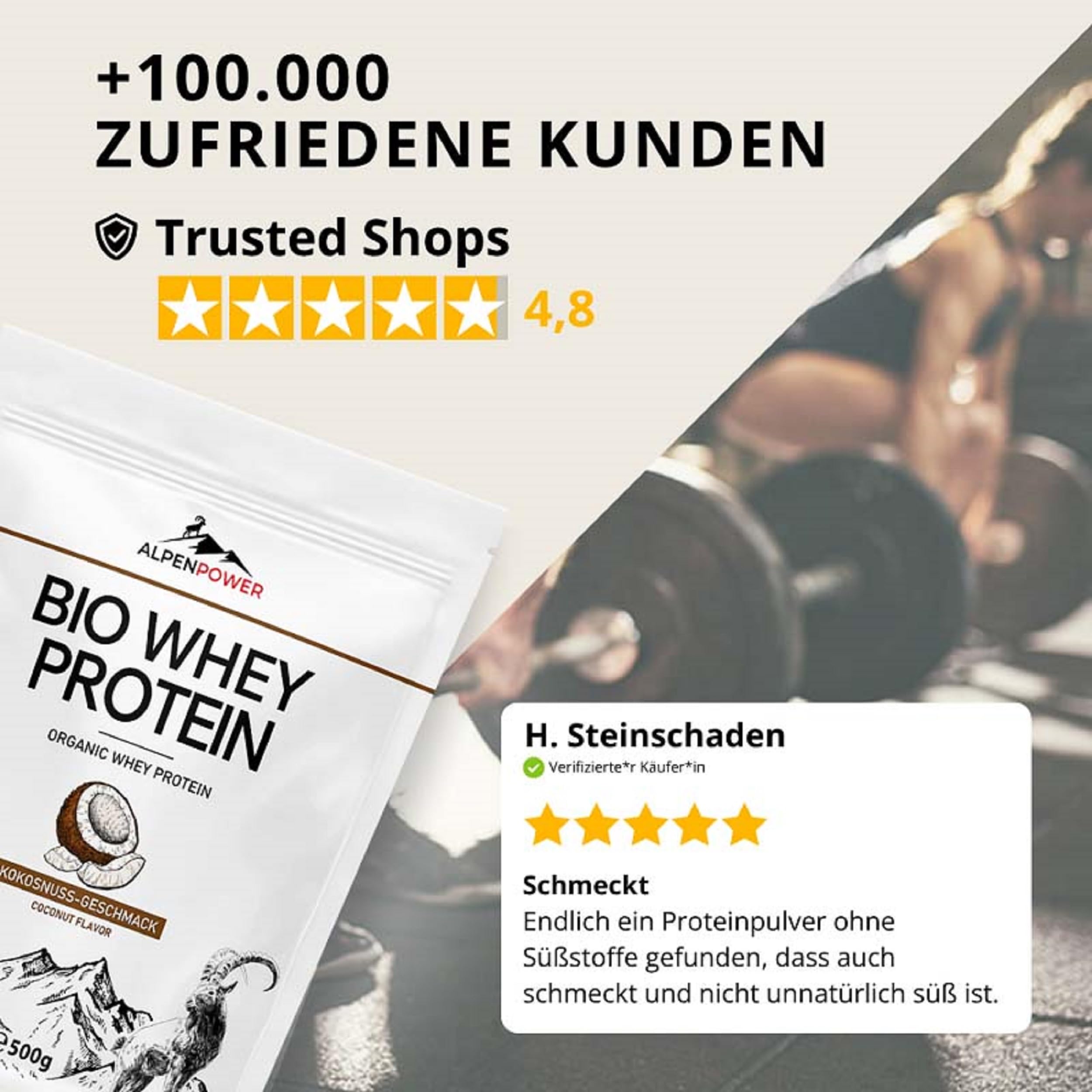 AlpenPower BIO WHEY proteine al gusto di cocco 1 kg - Ingredienti 100% naturali e senza additivi - Prodotto con il miglior latte alpino biologico - Polvere proteica CFM di alta qualità