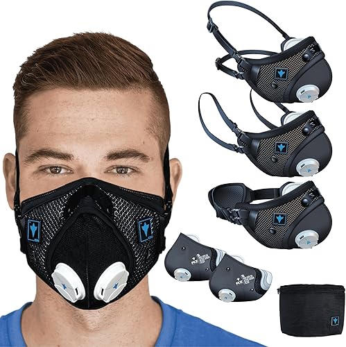 RZ Mask RZM3 - Máscara antipolvo reutilizable - Diseño patentado de 3 correas - 99% filtros de carbono - Carpintería, paisajismo, bricolaje, polvo