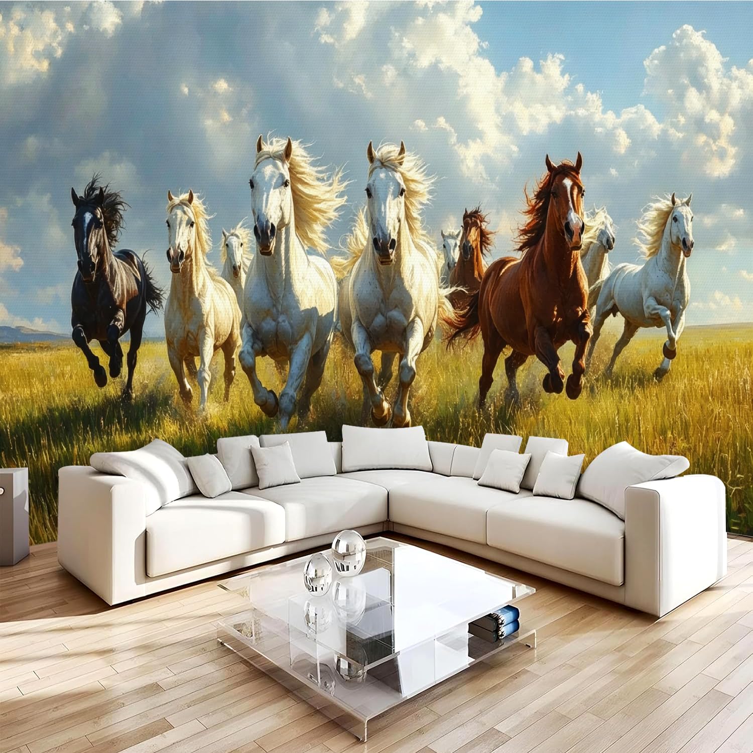 Papier peint intissé cheval 3D de dimensions XXL 500x280 cm pour la décoration du salon