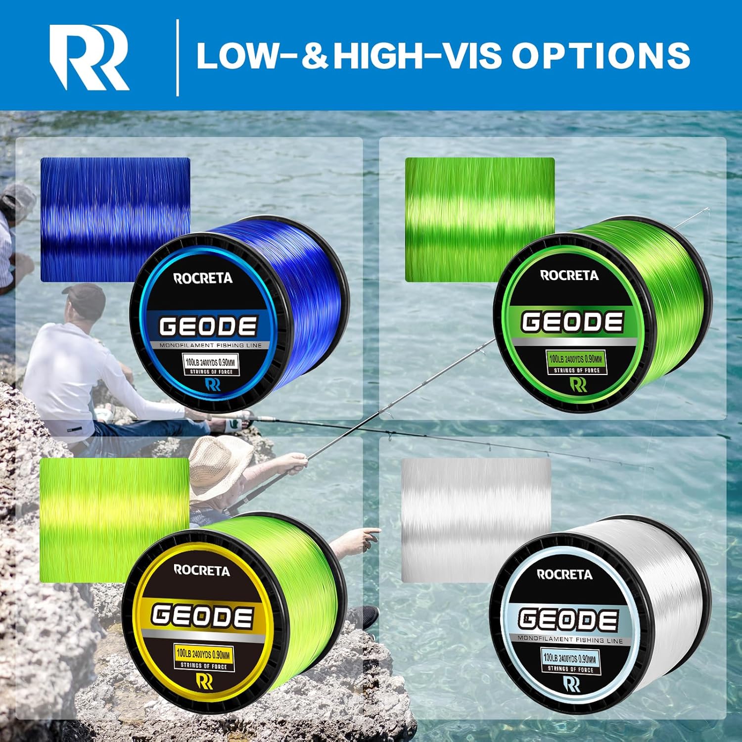 Geode Monofilament Fishing Line - Premium Resistant Nylon Mono Fishing Line 3-100lb - Superior Freshwater & Saltwater Mono Leader Materials 500/1200/2400yds