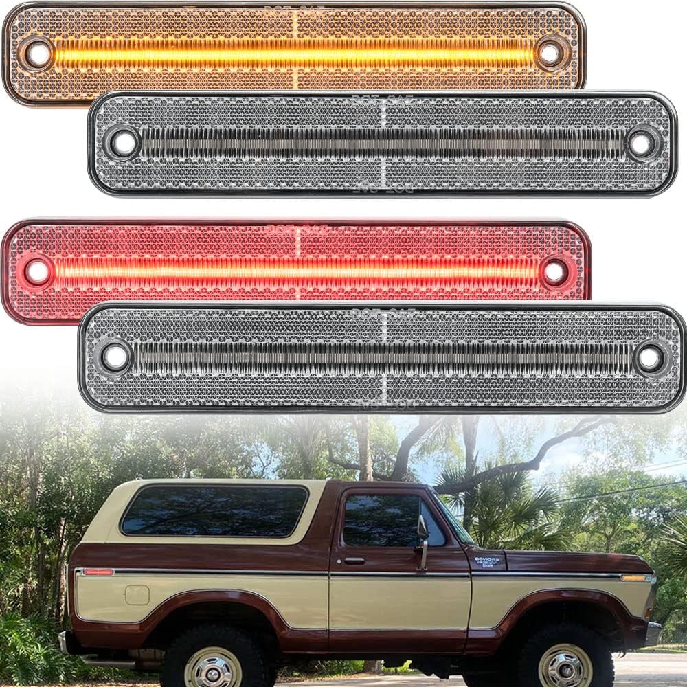 4Pcs Amber/Red LED Side Marker Lights for Ford Bronco FSeries F100 F150 F250 F350 E