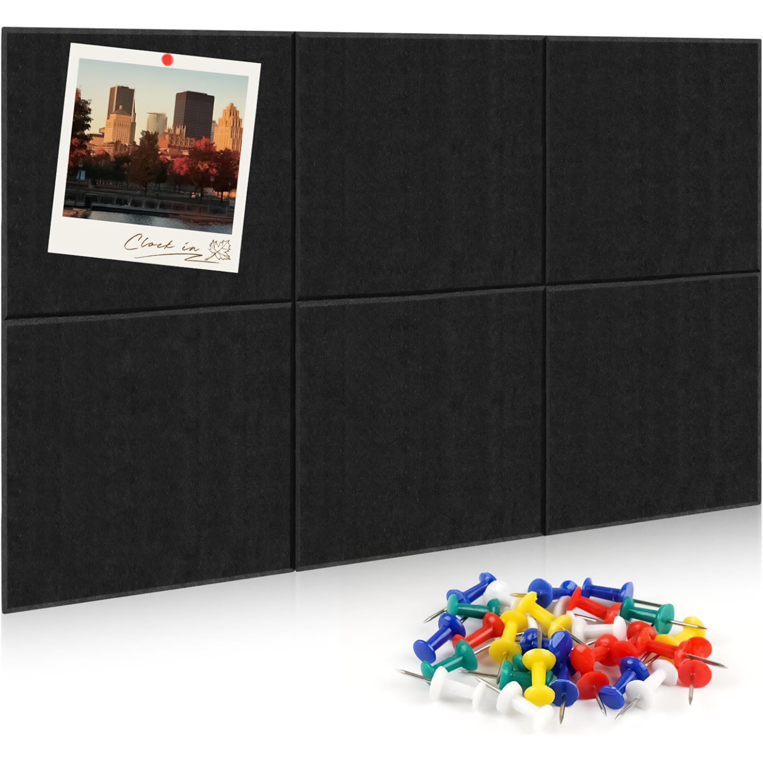 Livzing 6Pcs Felt Wall Bulletin Board for Notes with 67 Push Pins 30x30cm - Self-Adhesive Wall Mount Notice Board - Pin/Felt/Cork Message Board for Notes Photos Home Office School Kitchen Classroom