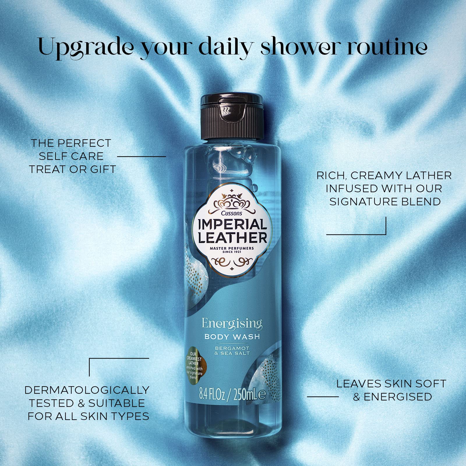 Imperial Leather Gel douche énergisant, bergamote et sel de mer, mélange d'huiles signature, mousse crémeuse, soin doux pour la peau, achat en gros, lot de 6 x 250 ml