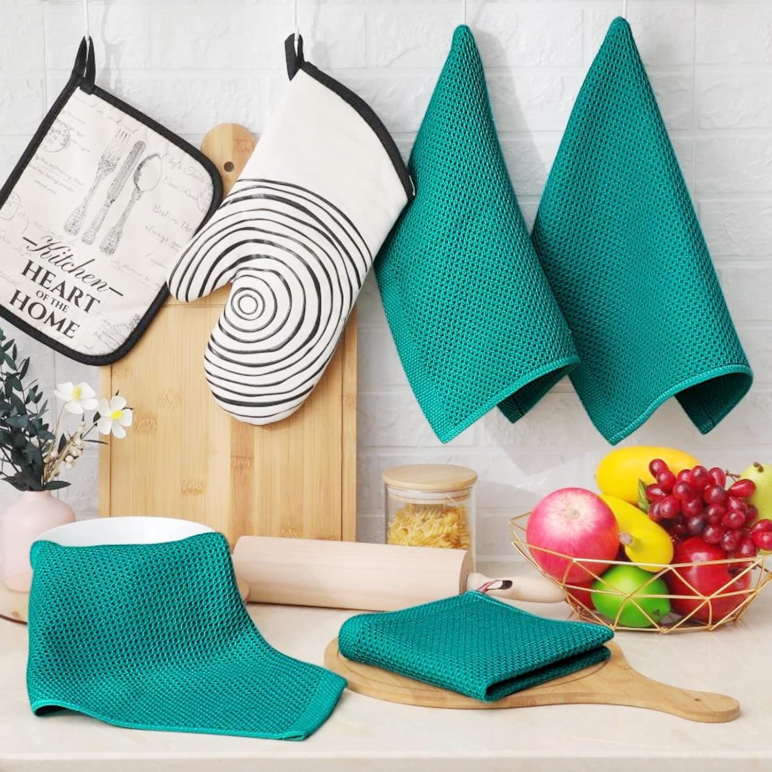 Homaxy 100% Cotton Waffle Weave Kitchen Dish Cloths, Ultra Soft Absorbent Quick Drying Dish Towels, 12 x 12 Inches, 12-Pack, Teal - Image 6