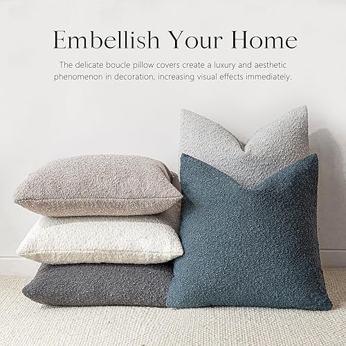 Miniatura 6 de Foindtower Paquete de 2 fundas de almohada decorativas con textura de boucle, fundas de almohada sólidas, acogedoras y suaves para sofá, silla,