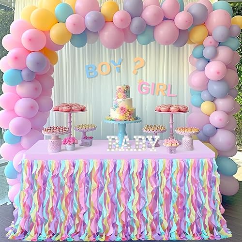 Miniatura 8 de Faldas de mesa tutú de unicornio con cubierta de mesa rosa para mesa rectangular de 6 pies, mantel ajustable con volantes arco iris para fiesta de