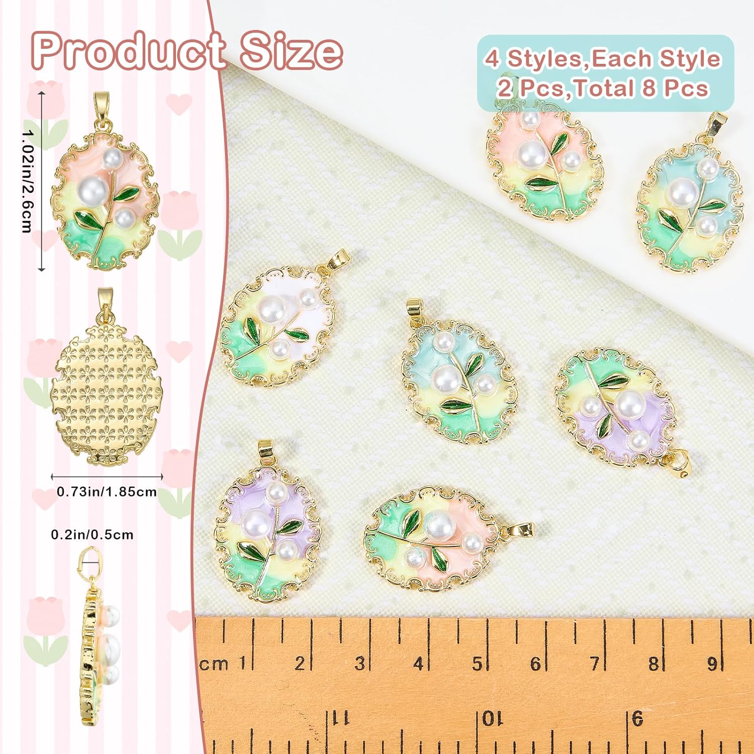 Flower Charms for Jewelry Making Brass Enamel Vintage Oil Painting Pendants for Bracelet Earring Necklace - Image 2