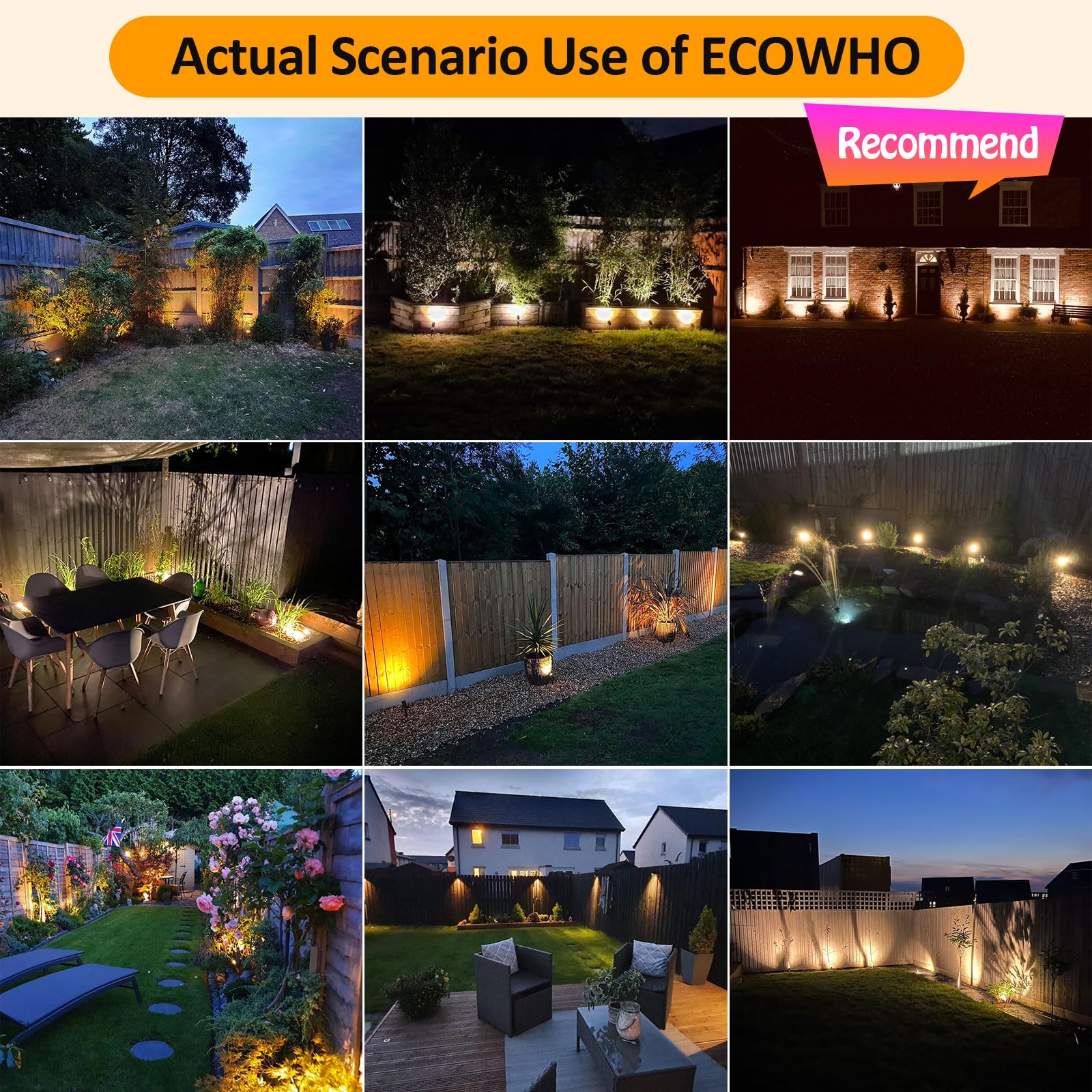 ECOWHO Garden Lights Mains, 27m 8-in-1 LED Outdoor Spotlights with Adapter, IP65 Waterproof Outdoor Spike Lights 12V Low Voltage Garden Lighting 2700K Electric Pathway Lighting for Lawn, Yard, Patio — view 7