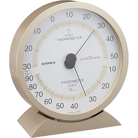 エンペックス気象計 温度湿度計 スーパーEX 温湿度計 置き掛け兼用 日本製 シャンパンゴールド EX-2718