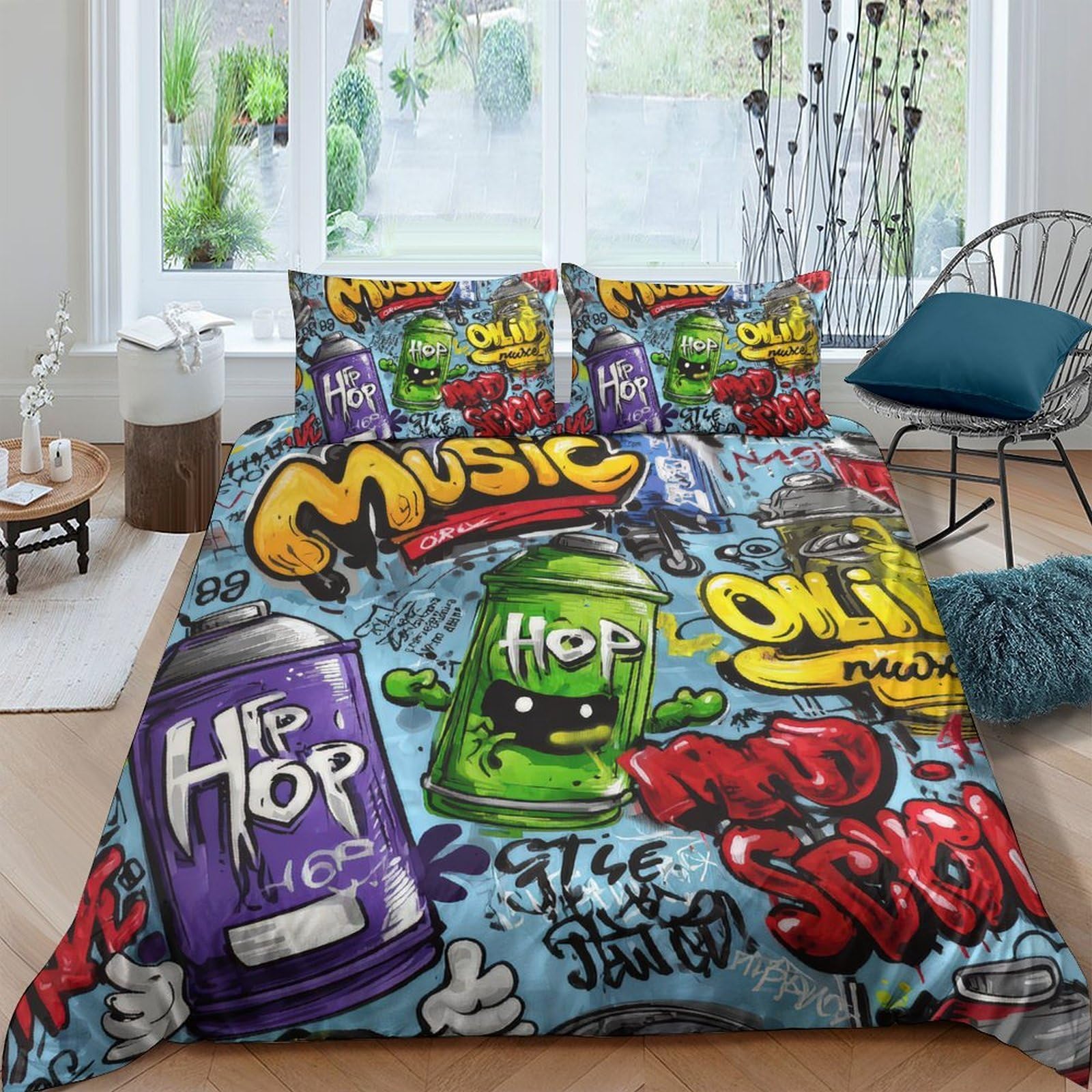 Ctjqhvkz Style-3 3D Printed Graffiti Hip Hop Fitted Sheet Microfiber Soft Breathable Street Art Mattress Cover For Bedroom Dorm Room Decor Single（135X200cm）