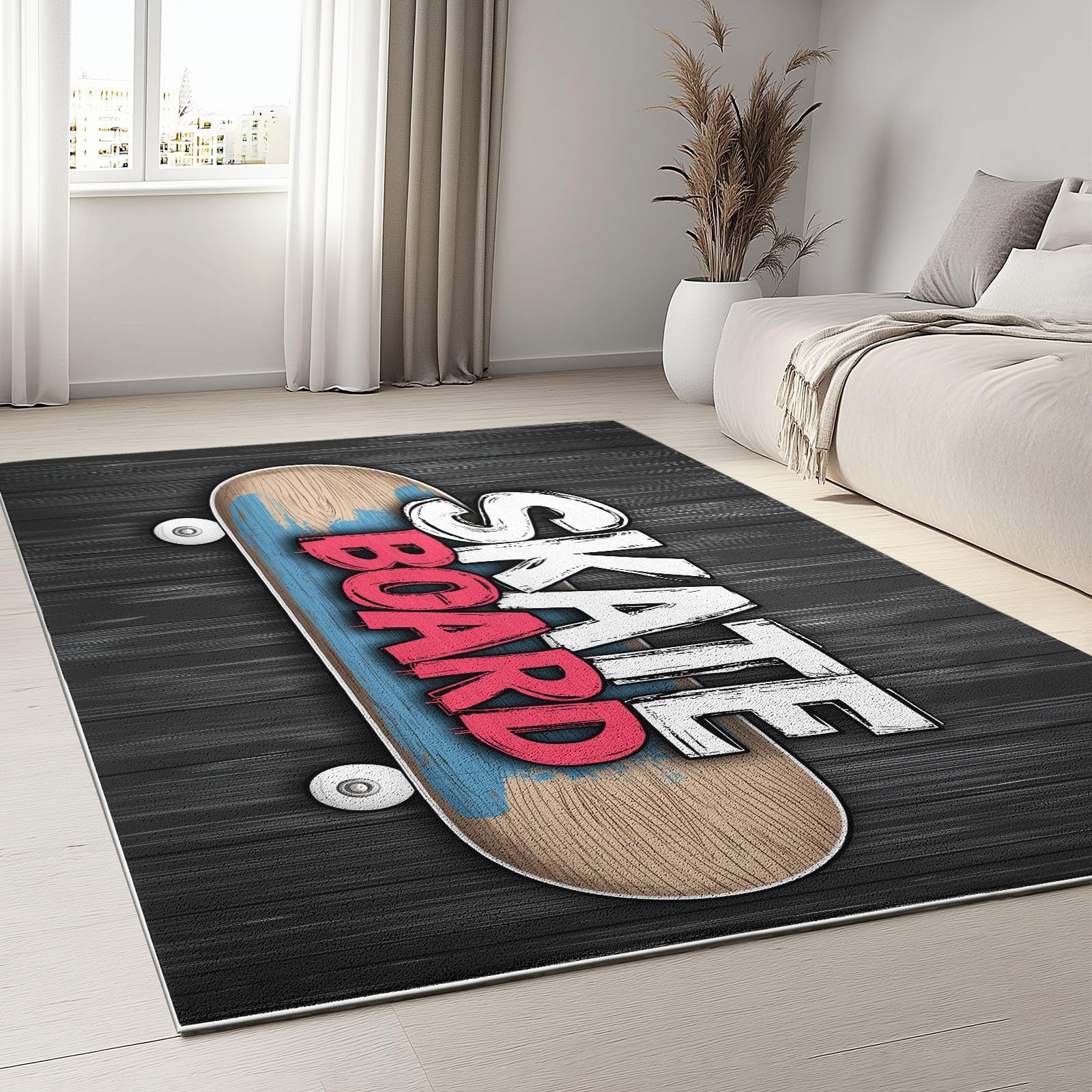 Tapis de salon et chambre imprimé skateboard en bois 160x230 cm