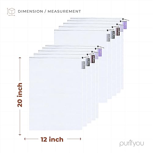 Miniatura 2 de purifyou Juego de 10 bolsas de malla reutilizables para productos, resistentes, lavables, bolsa de mercado de agricultores para frutas, verduras,