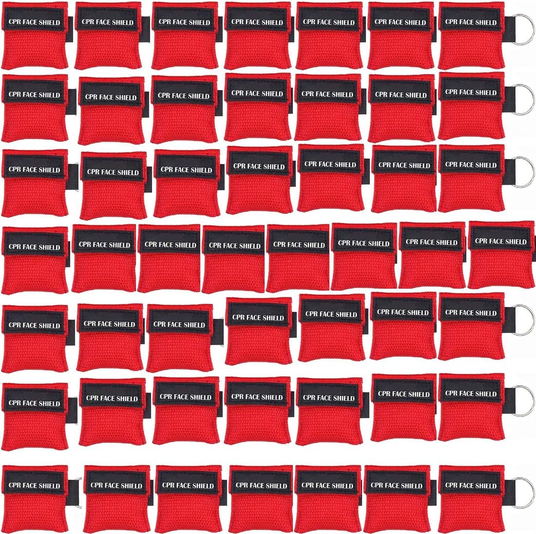 Pack of 50pcs CPR Keychain Ring Emergency Kit CPR Face Shields Mask for First Aid or CPR Training (Red-50)