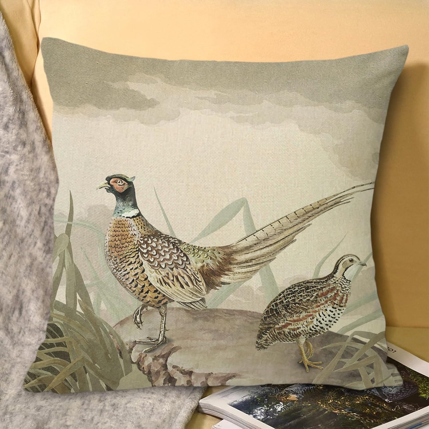 Pillow Covers 18 x 18 Decorative Throw Cushion Cover Vintage Pheasant Rustic Animal Square Pillow Shams for Bed Sofa Living Room - Image 6
