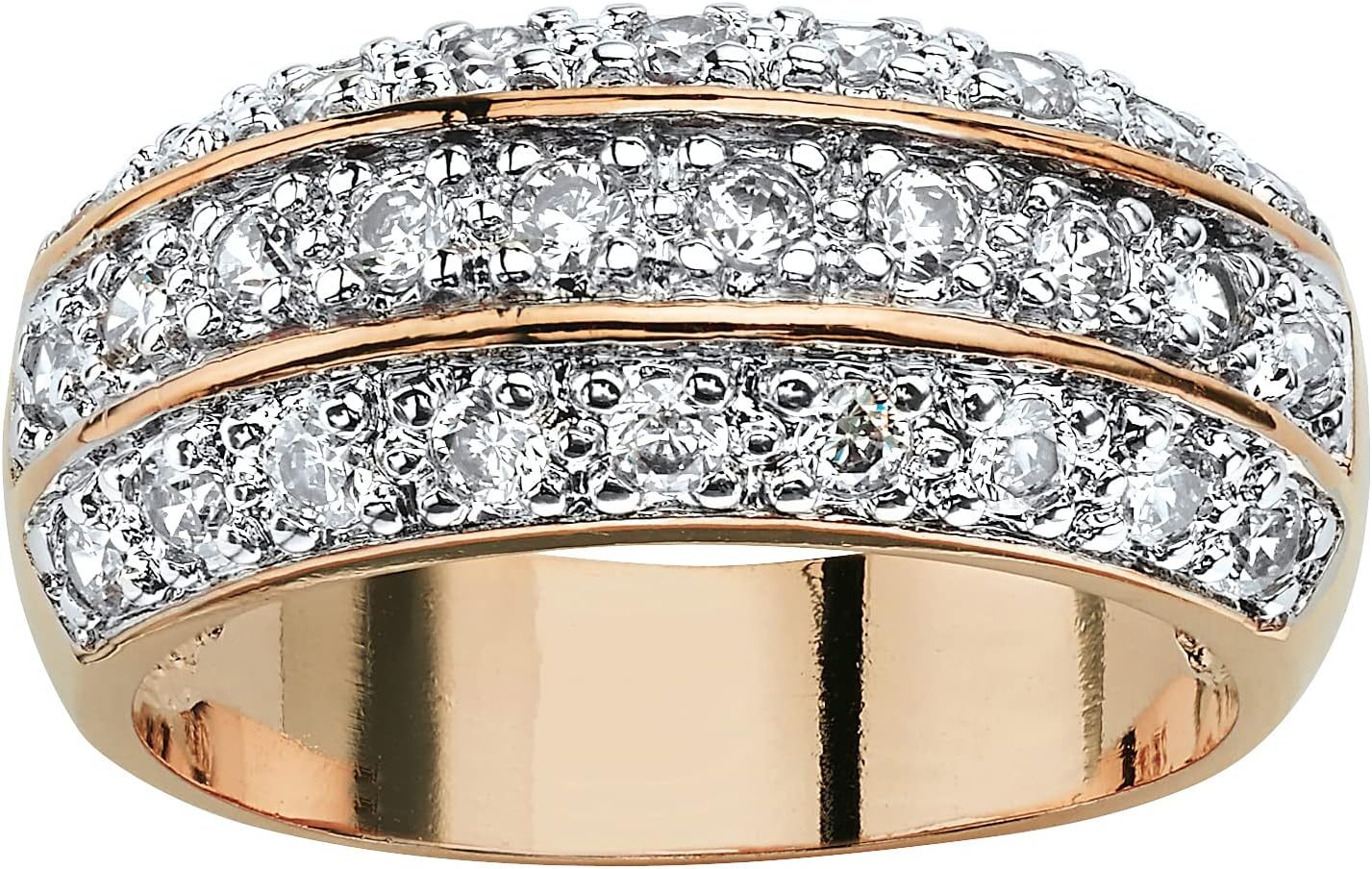 Palm Beach Jewelry PalmBeach Yellow Gold-Plated Round Cubic Zirconia Triple Row Anniversary Ring Sizes 5-10