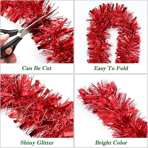 Miniatura 3 de Guirnalda de oropel de Navidad roja de 50 pies  Guirnalda metálica de oropel giratorio para decoración de árbol de Navidad, decoración de árbol de