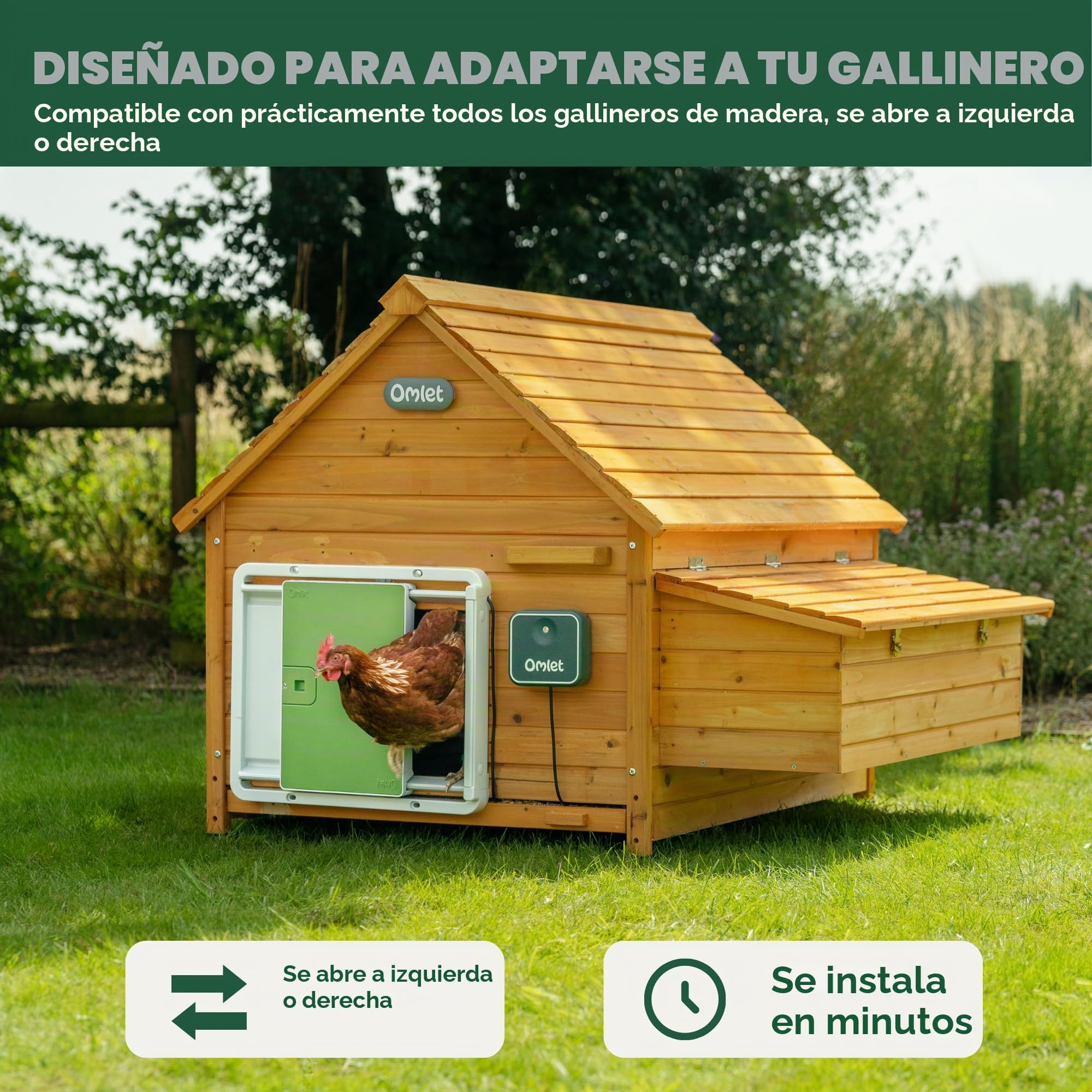 Omlet Smart - Abridor automático de puerta de gallinero | Wi-Fi habilitado | Programable con aplicación | Operado por sensor de luz o temporizador | Fácil de instalar | Alimentado por red o batería |
