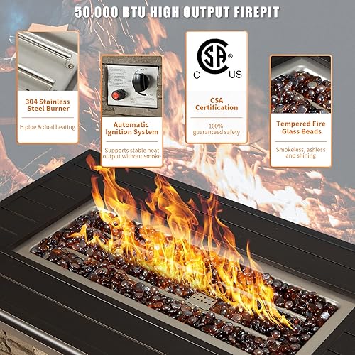 Miniatura 2 de Vicluke Mesa para fogata de propano de aluminio de 44 pulgadas con piedra de repisa sintética, mesa pintada a mano, mesa de fuego de 50,000 BTU con