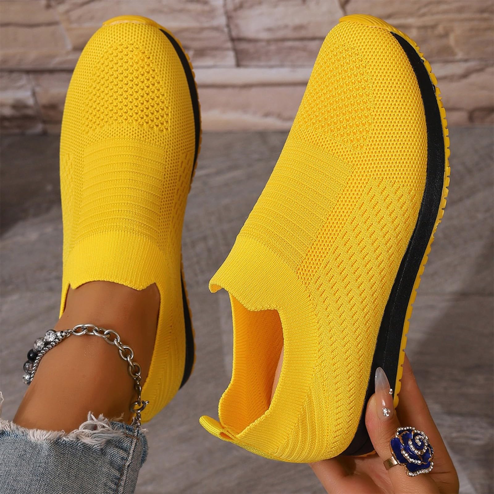 Generisch Scarpe da passeggio da donna, slip-on, larghezza H, in rete traspirante | Scarpe da ginnastica, comode scarpe sportive con supporto per l'arco, antiscivolo, leggere, per passeggiate e fitness